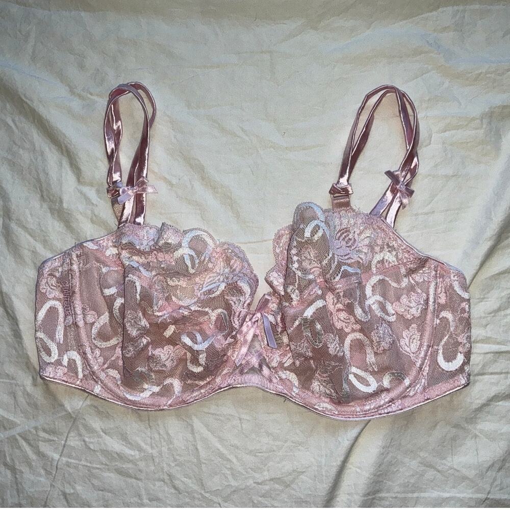 Chantelle Champs Elysees Floral and Ribbon Lace Demi Bra 36D Pink